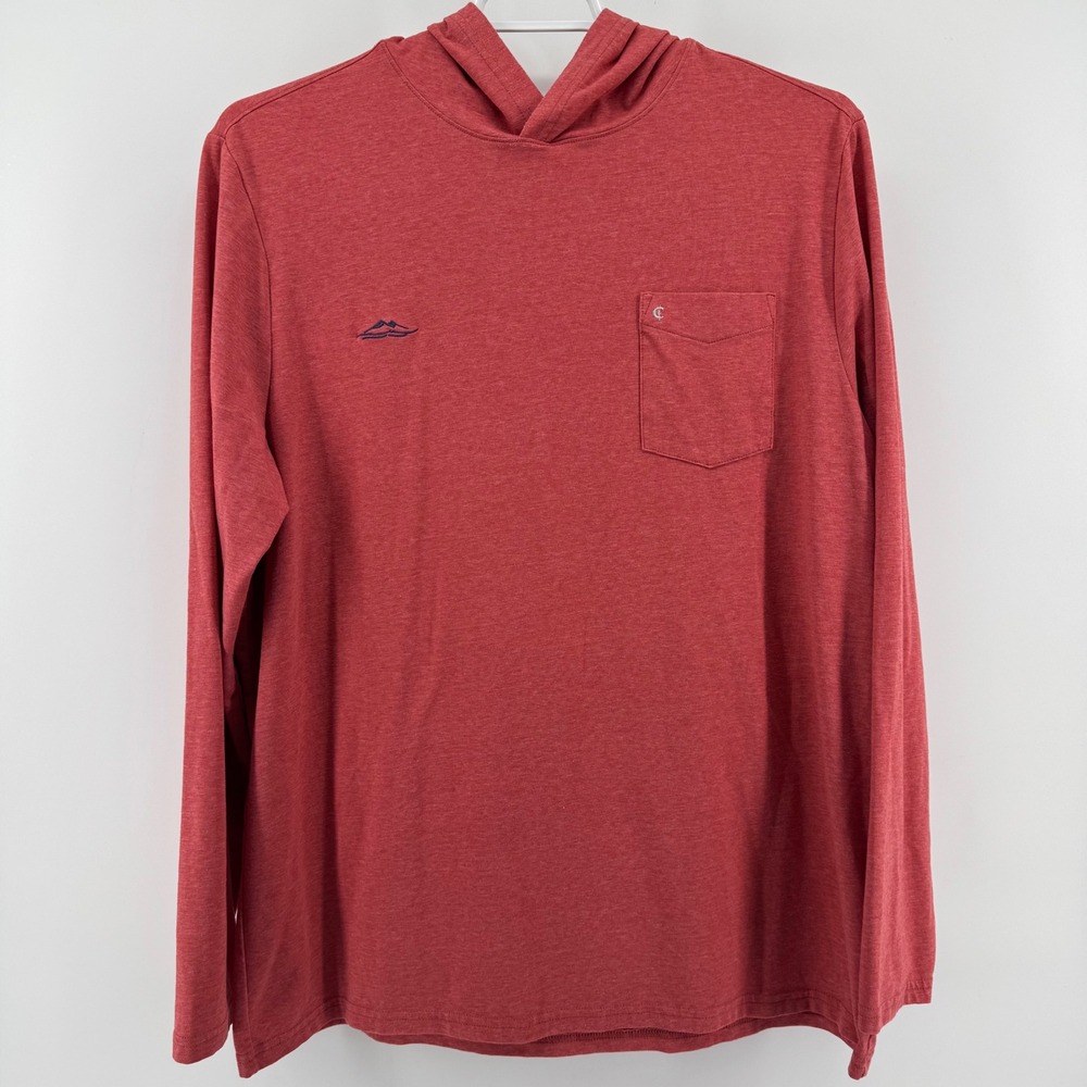 Criquet Sunday Hoodie Tee Mens XL Red Heathered Pocket Lightweight Stretch LOGO